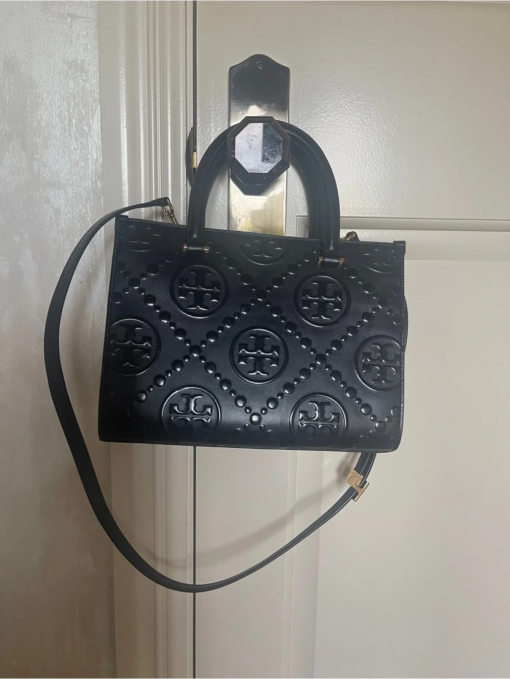 Tory Burch T Monogram Contrast EmbossedSquare Tote
